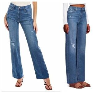 Joe's Jeans High Rise Wide Leg Raw Hem Blue Denim Distressed Belenos Wash NWT 25